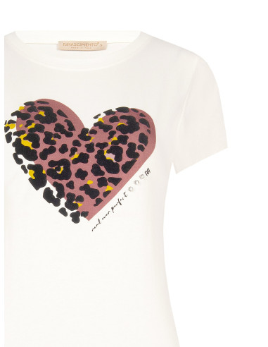 Regular-fit cotton T-shirt with a flocked spotted heart print by Rinascimento