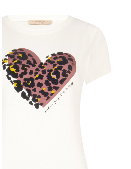 T-Shirt Regular In Cotone Con Stampa Cuore Maculato Floccato Rinascimento