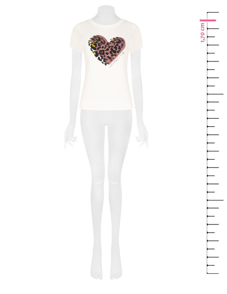 T-Shirt Regular In Cotone Con Stampa Cuore Maculato Floccato Rinascimento