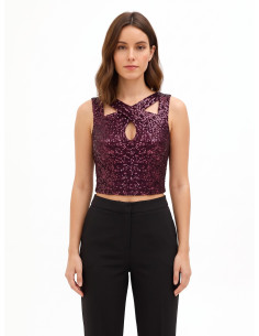 Crop top recouvert de paillettes avec découpe « Rinascimento »