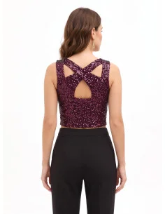 Crop top recouvert de paillettes avec découpe « Rinascimento » 2