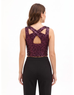 Crop Top Ricoperto Di Paillettes Con Cut-Out Rinascimento 2