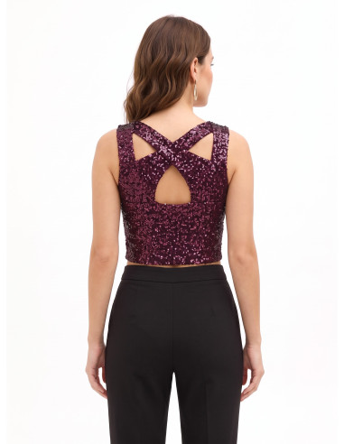 Crop Top Ricoperto Di Paillettes Con Cut-Out Rinascimento