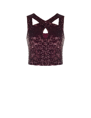 Sequin-covered crop top with Rinascimento-style cut-outs