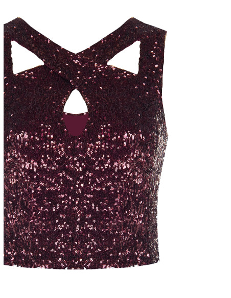Sequin-covered crop top with Rinascimento-style cut-outs