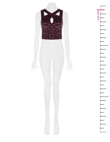 Sequin-covered crop top with Rinascimento-style cut-outs