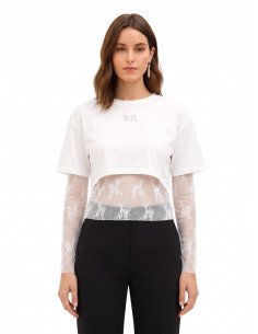 Ensemble composé d'un haut en dentelle et d'un crop top en coton orné du logo RR en strass « Rinascimento »