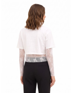 Matching lace top and cotton crop top with RR logo in rhinestones by Rinascimento 2