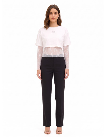 Coordinato Top In Pizzo E Crop Top In Cotone Con Logo Rr In Strass Rinascimento