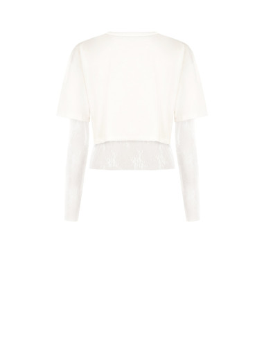 Ensemble composé d'un haut en dentelle et d'un crop top en coton orné du logo RR en strass « Rinascimento »