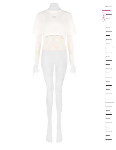 Ensemble composé d'un haut en dentelle et d'un crop top en coton orné du logo RR en strass « Rinascimento »
