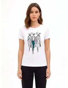 T-shirt coupe classique en coton mélangé, avec imprimé « Sfilata » en flocage « Rinascimento »