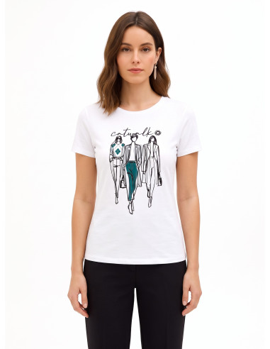 T-shirt coupe classique en coton mélangé, avec imprimé « Sfilata » en flocage « Rinascimento »