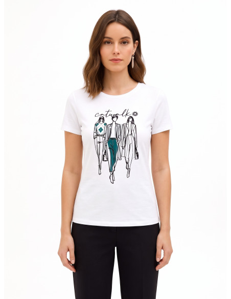Regular-fit T-shirt in a cotton blend with a ‘Sfilata’ print in ‘Rinascimento’ flock print