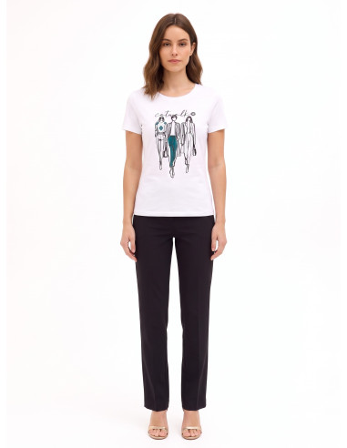 T-Shirt Regular In Misto Cotone Con Stampa Sfilata In Floccato Rinascimento