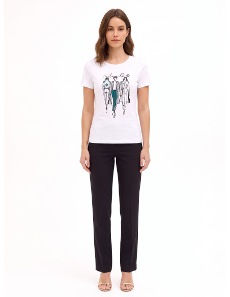 T-Shirt Regular In Misto Cotone Con Stampa Sfilata In Floccato Rinascimento
