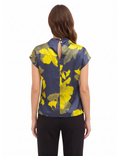 Blusa Fluida In Raso A Fiori Con Scollo Drappeggiato Rinascimento 2