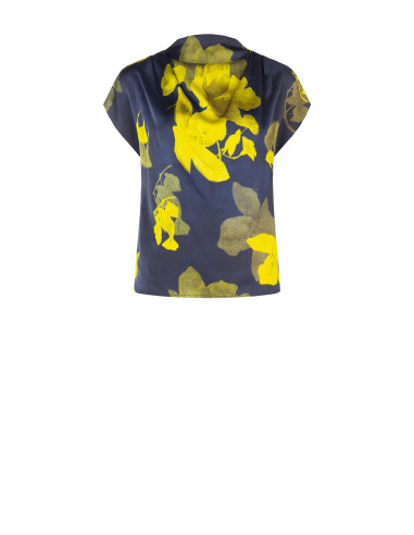 Blusa Fluida In Raso A Fiori Con Scollo Drappeggiato Rinascimento