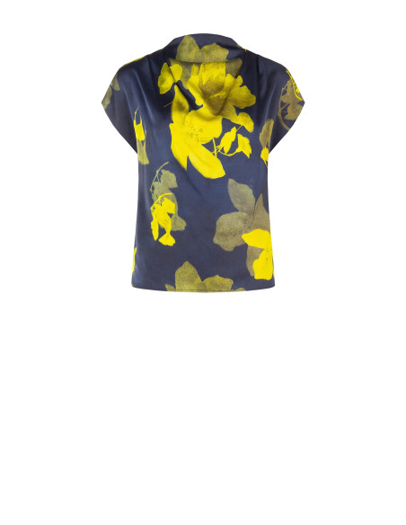 Blusa Fluida In Raso A Fiori Con Scollo Drappeggiato Rinascimento