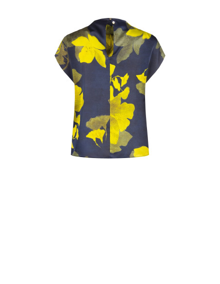 Flowing Floral Satin Blouse with a Draped Neckline by Rinascimento