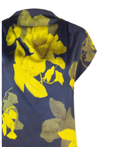 Blusa Fluida In Raso A Fiori Con Scollo Drappeggiato Rinascimento