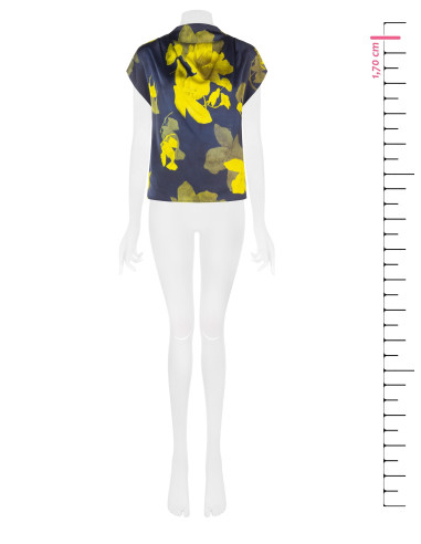 Flowing Floral Satin Blouse with a Draped Neckline by Rinascimento