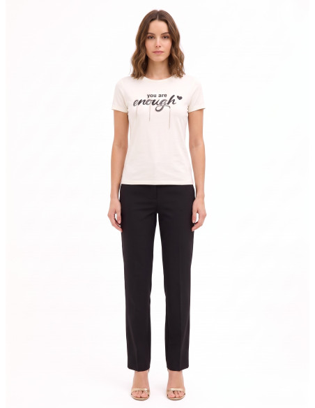 Regular-fit T-shirt in cotton blend with slogan print and Rinascimento-style rhinestones