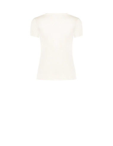 T-shirt coupe classique en coton mélangé, imprimé d'un slogan et orné de strass « Rinascimento »