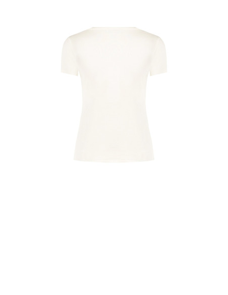 T-shirt coupe classique en coton mélangé, imprimé d'un slogan et orné de strass « Rinascimento »
