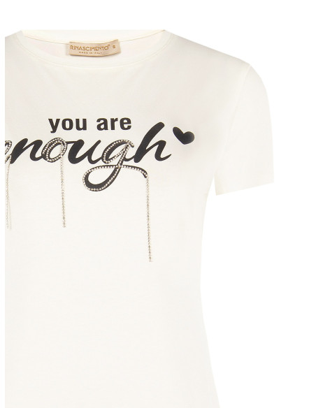 Regular-fit T-shirt in cotton blend with slogan print and Rinascimento-style rhinestones