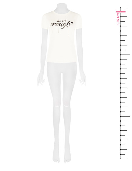 Regular-fit T-shirt in cotton blend with slogan print and Rinascimento-style rhinestones