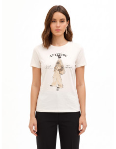T-Shirt Regular In Misto Cotone Stampa Figura Femminile Con Cristalli Rinascimento