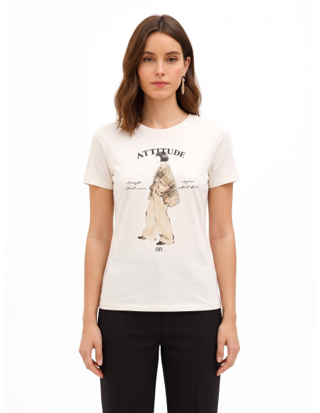 T-Shirt Regular In Misto Cotone Stampa Figura Femminile Con Cristalli Rinascimento