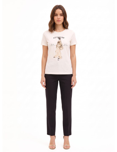 T-Shirt Regular In Misto Cotone Stampa Figura Femminile Con Cristalli Rinascimento