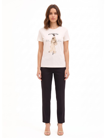 T-Shirt Regular In Misto Cotone Stampa Figura Femminile Con Cristalli Rinascimento