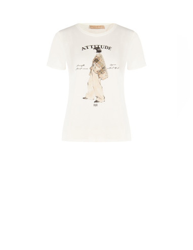 T-Shirt Regular In Misto Cotone Stampa Figura Femminile Con Cristalli Rinascimento