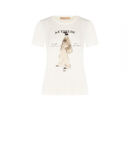 Regular-fit T-shirt in a cotton blend, featuring a female figure print with Rinascimento-style crystals