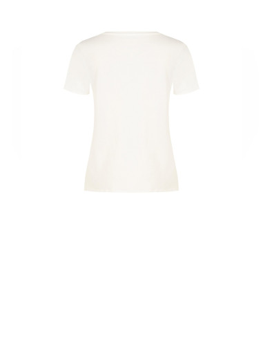 T-shirt coupe classique en coton mélangé, imprimé représentant une silhouette féminine ornée de cristaux « Rinascimento »