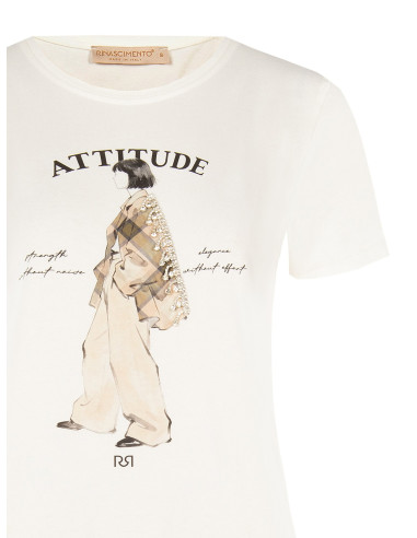 Regular-fit T-shirt in a cotton blend, featuring a female figure print with Rinascimento-style crystals