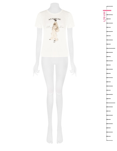 T-shirt coupe classique en coton mélangé, imprimé représentant une silhouette féminine ornée de cristaux « Rinascimento »