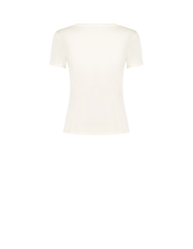Regular-fit cotton T-shirt with laminated flowers and Rinascimento-style pearls