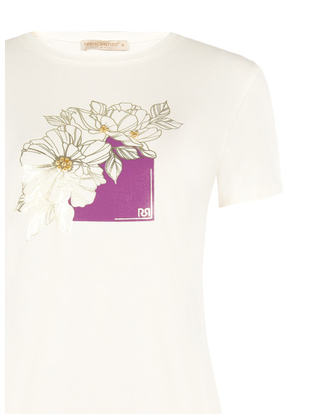 T-Shirt Regular In Cotone Con Fiori Laminati E Perle Rinascimento