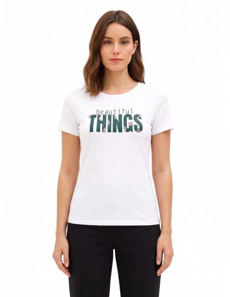 Regular-fit T-shirt in a cotton blend with a slogan print featuring ‘Rinascimento’ rhinestones