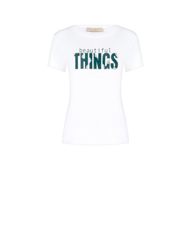 T-Shirt Regular In Misto Cotone Con Stampa Slogan Con Strass Rinascimento