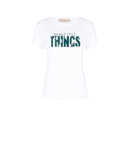 Regular-fit T-shirt in a cotton blend with a slogan print featuring ‘Rinascimento’ rhinestones