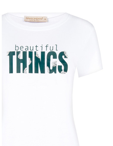 T-Shirt Regular In Misto Cotone Con Stampa Slogan Con Strass Rinascimento