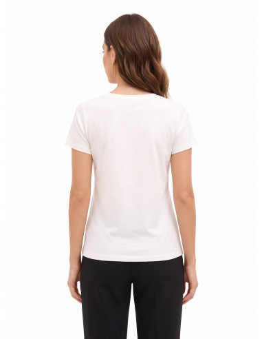 Regular-fit cotton T-shirt with a fashion print and Rinascimento-style rhinestone fringing