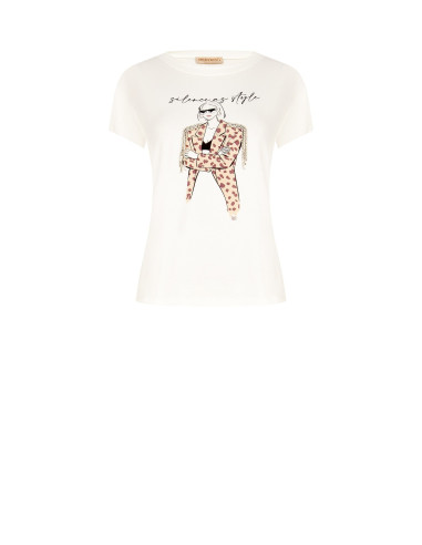 T-shirt coupe classique en coton avec imprimé tendance et franges en strass « Rinascimento »