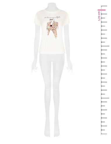 T-Shirt Regular In Cotone Con Stampa Fashion E Frange In Strass Rinascimento