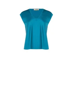 Flowing Satin Blouse with a Rinascimento-style V-neck